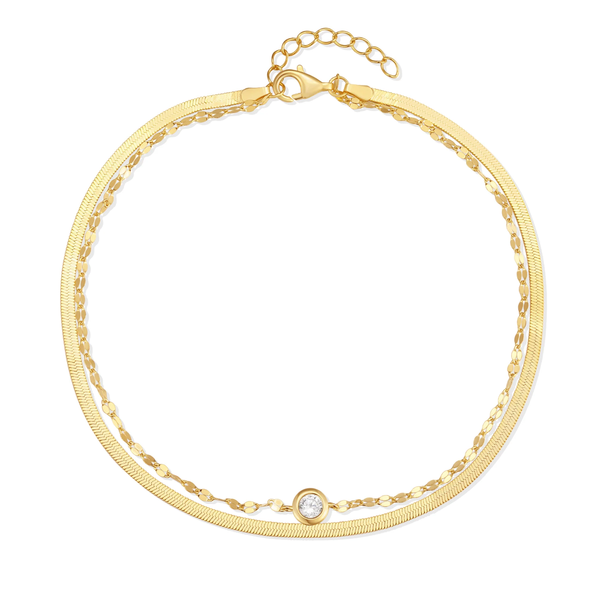 Image of Waterproof Herringbone and CZ Shimmer Chain Anklet