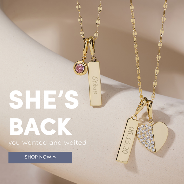 an image of two gold necklaces with a heart and a diamond