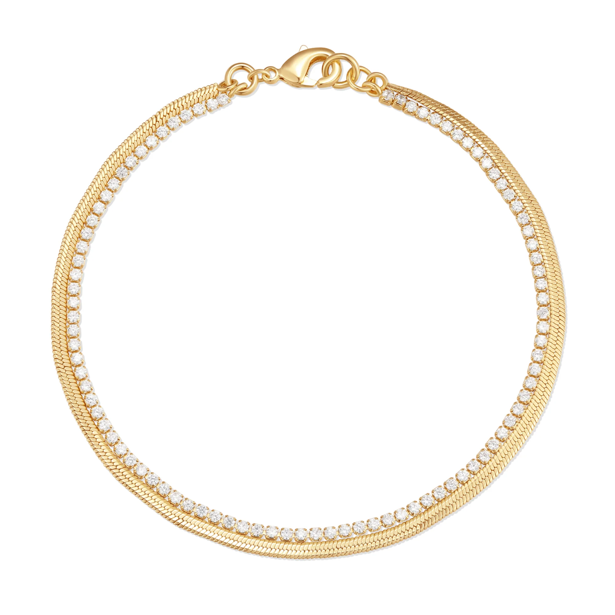 Image of Waterproof Tennis and Herringbone Chain Bracelet