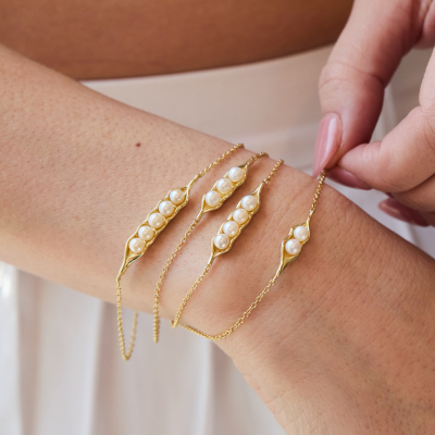 Gold Plated Two Peas in a Pod Pearl Bracelet