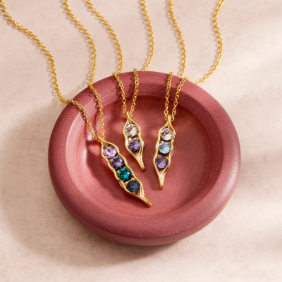 Three Birthstone Peas in a Pod Gold Necklace