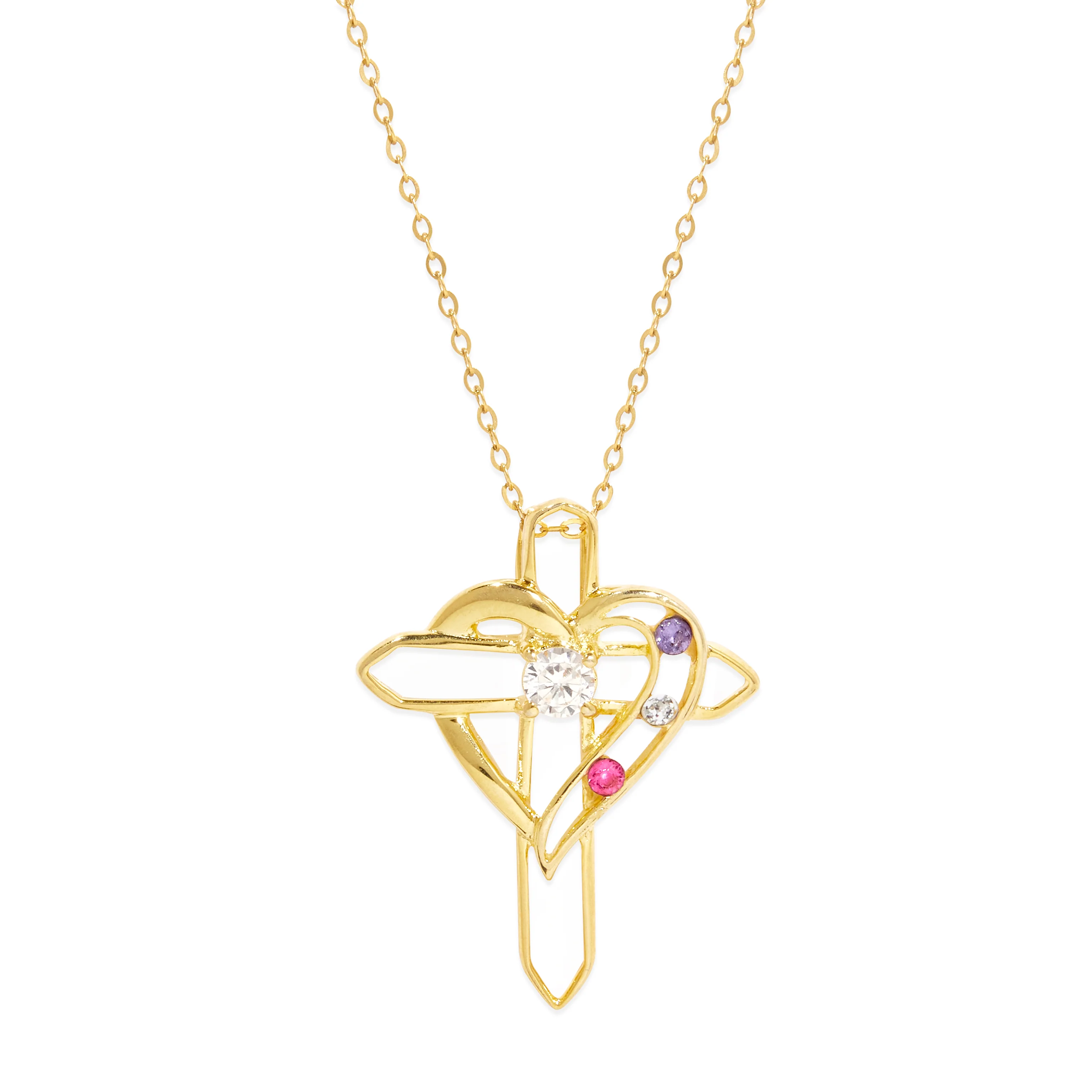 Image of Custom Birthstone Heart and Cross Necklace