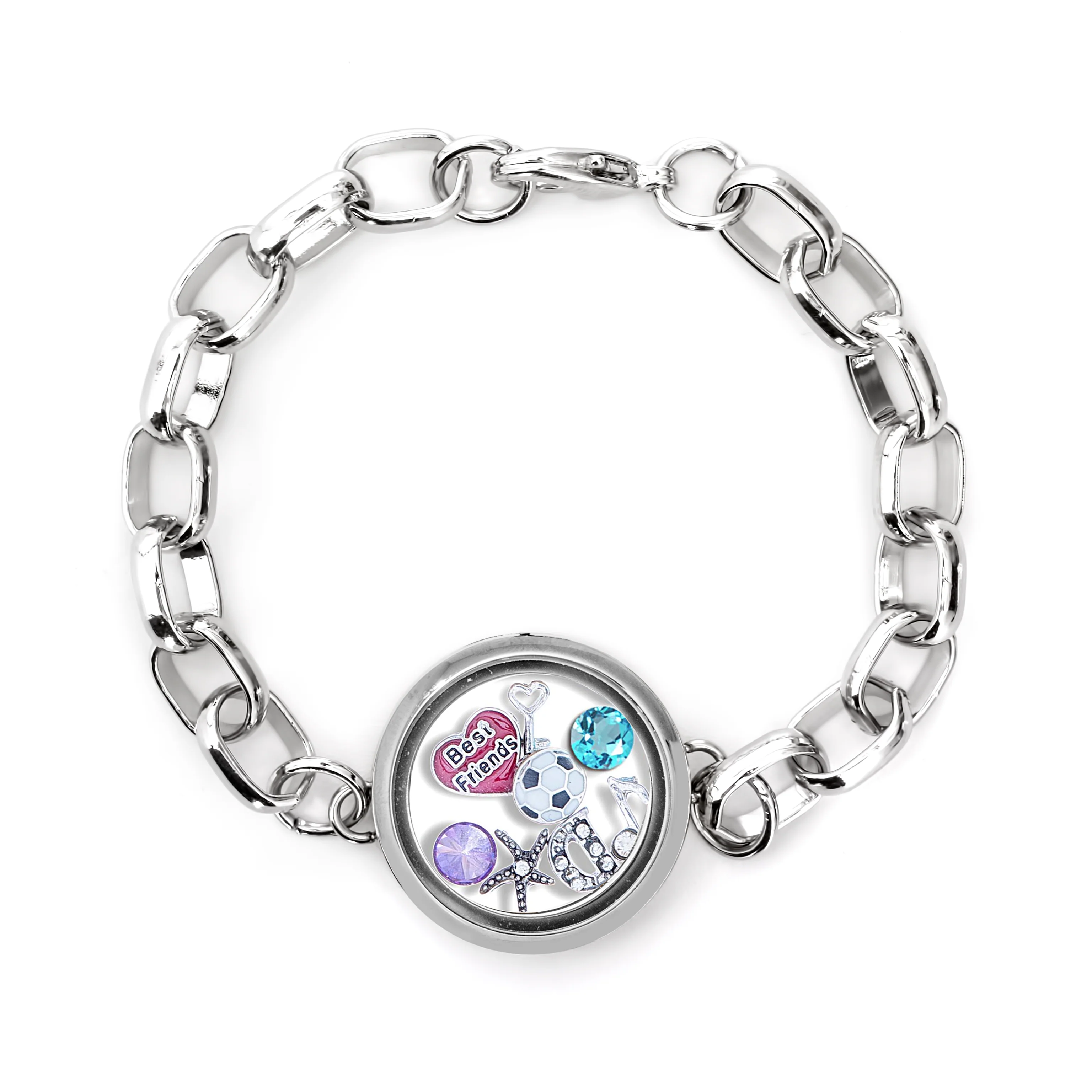 Image of Round Floating Locket Link Bracelet