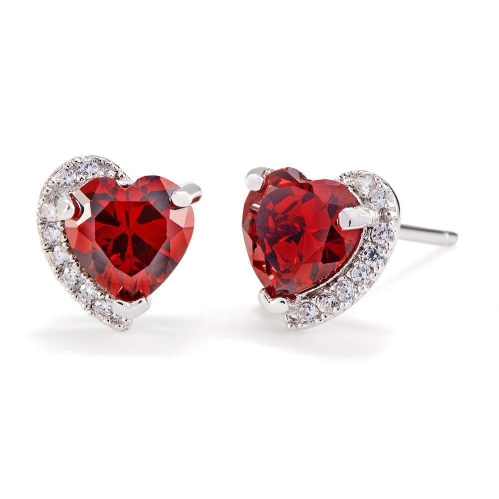 Image of Custom Heart Birthstone CZ Half Halo Earrings