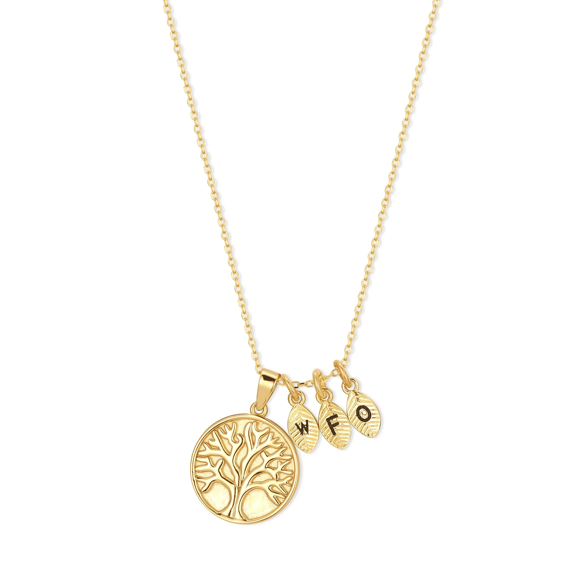 Image of Hand Stamped Family Tree Initial Gold Necklace- Available up to 6 Initials