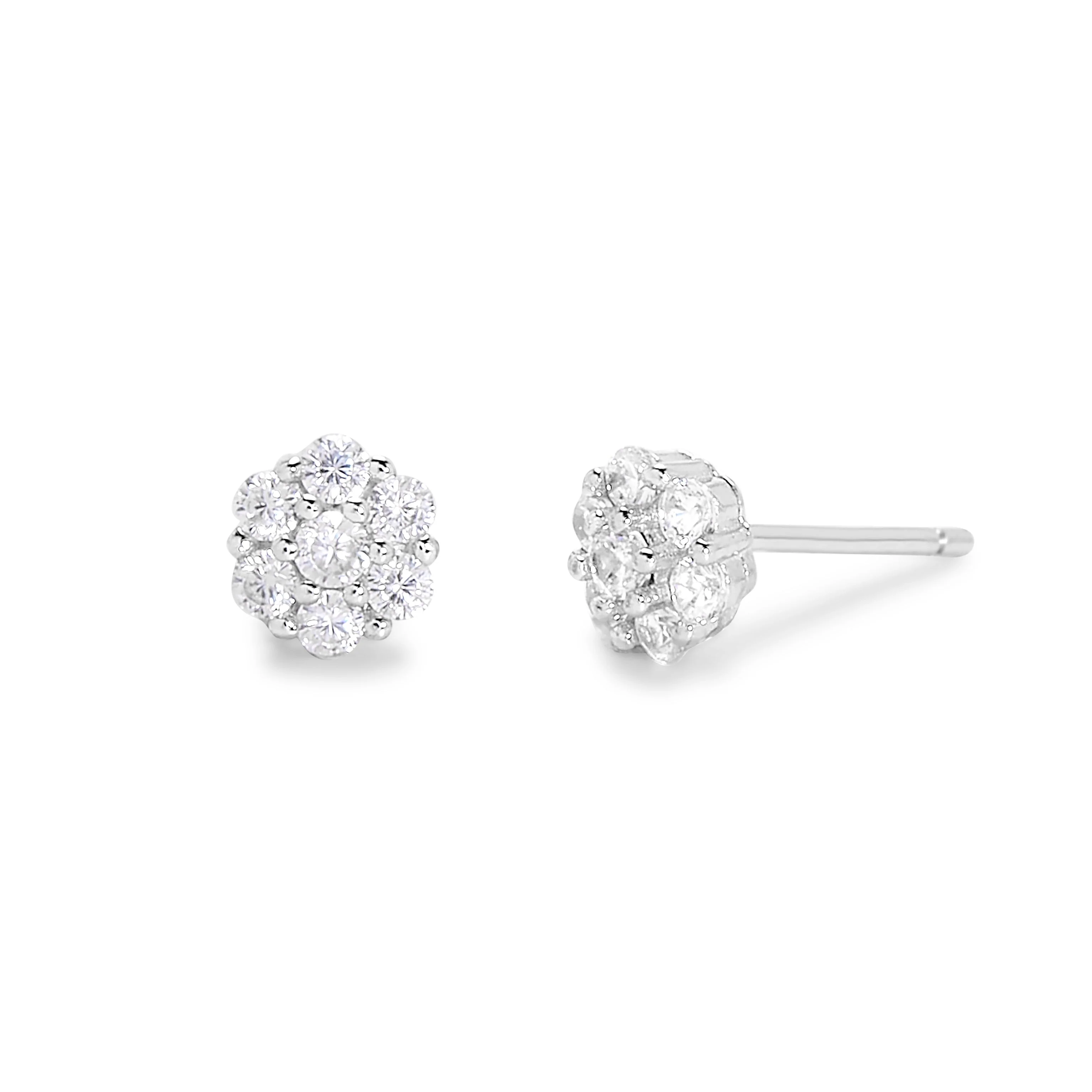 Image of Sterling Silver Baguette CZ Flower Stud Earrings