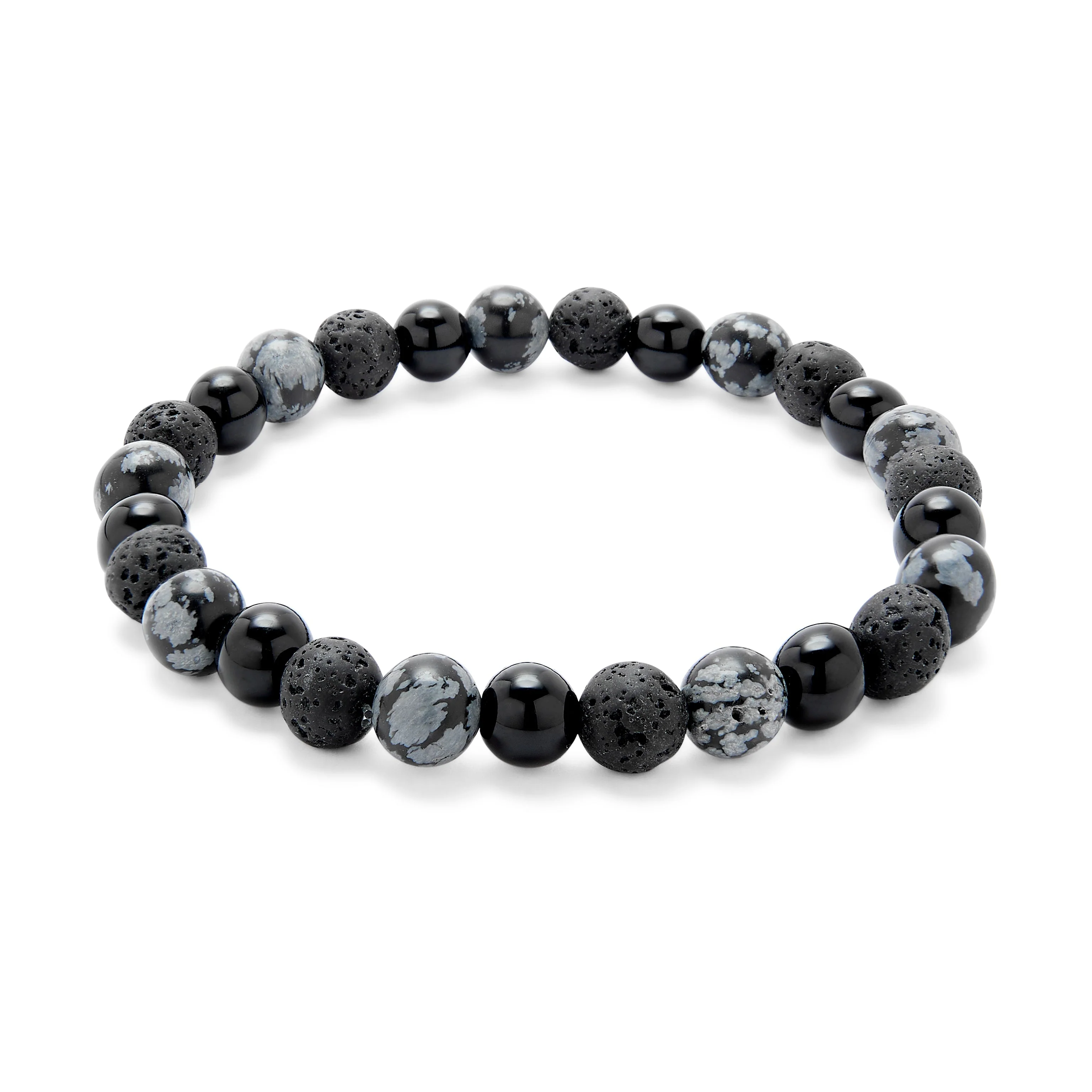 Image of Men's Black Lava and Gray Agate Beaded Bracelet