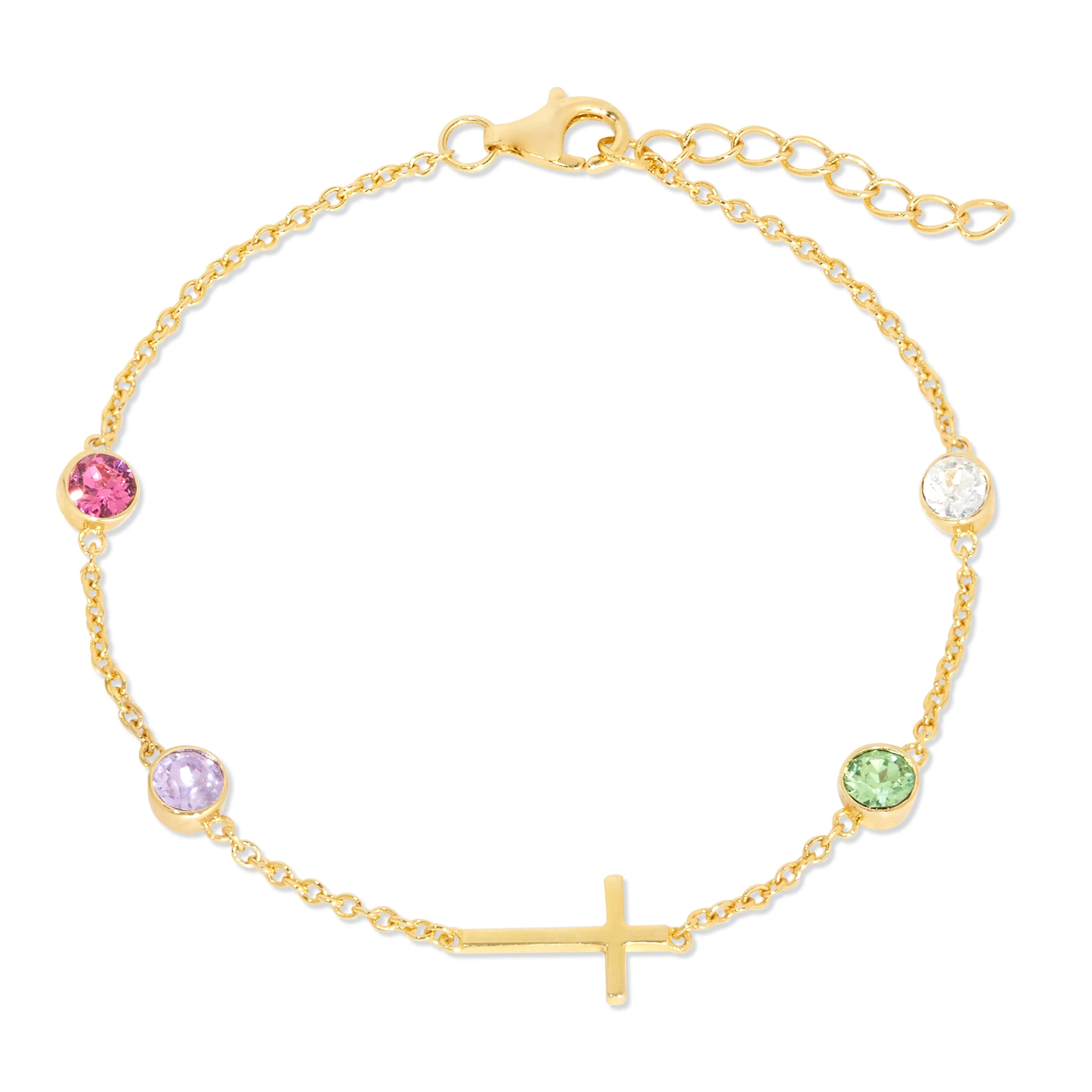 Image of Custom Bezel Set Cross Birthstone Bracelet