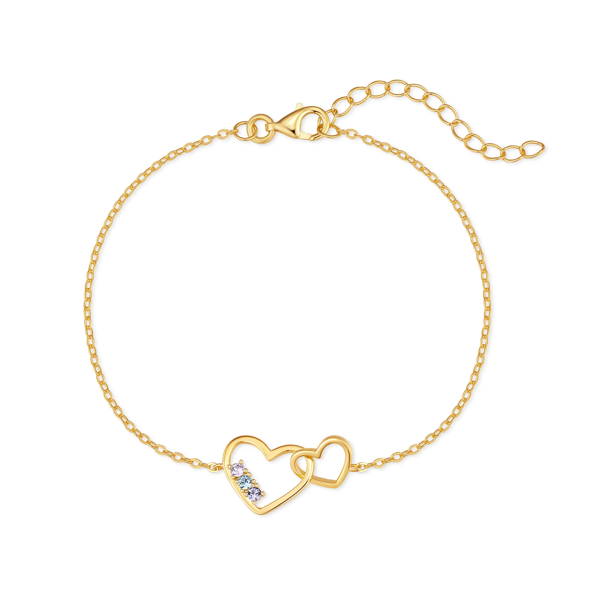 Image of Custom Petite Interlocking Heart Birthstone Bracelet