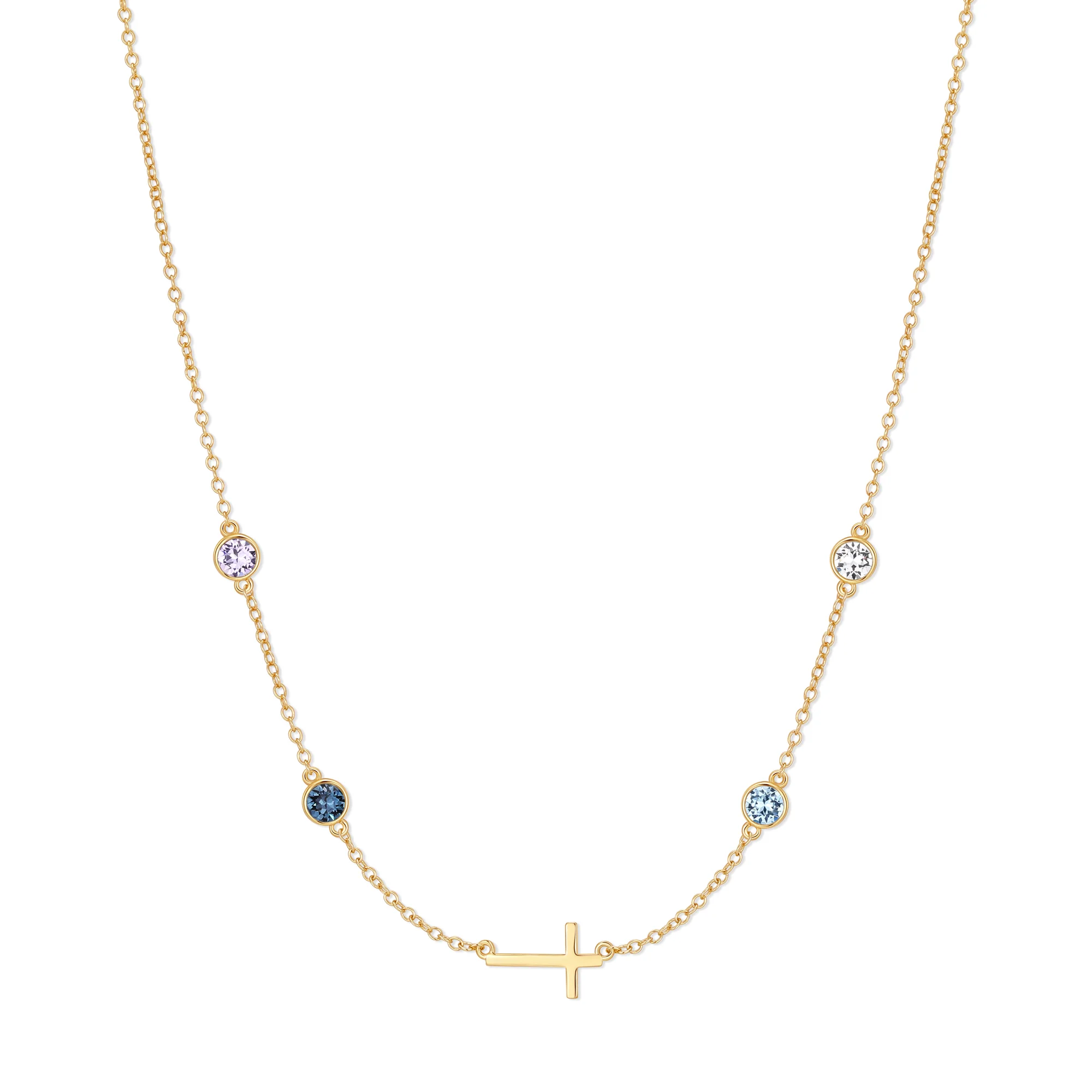Image of Custom Bezel Set Cross Station Birthstone Necklace