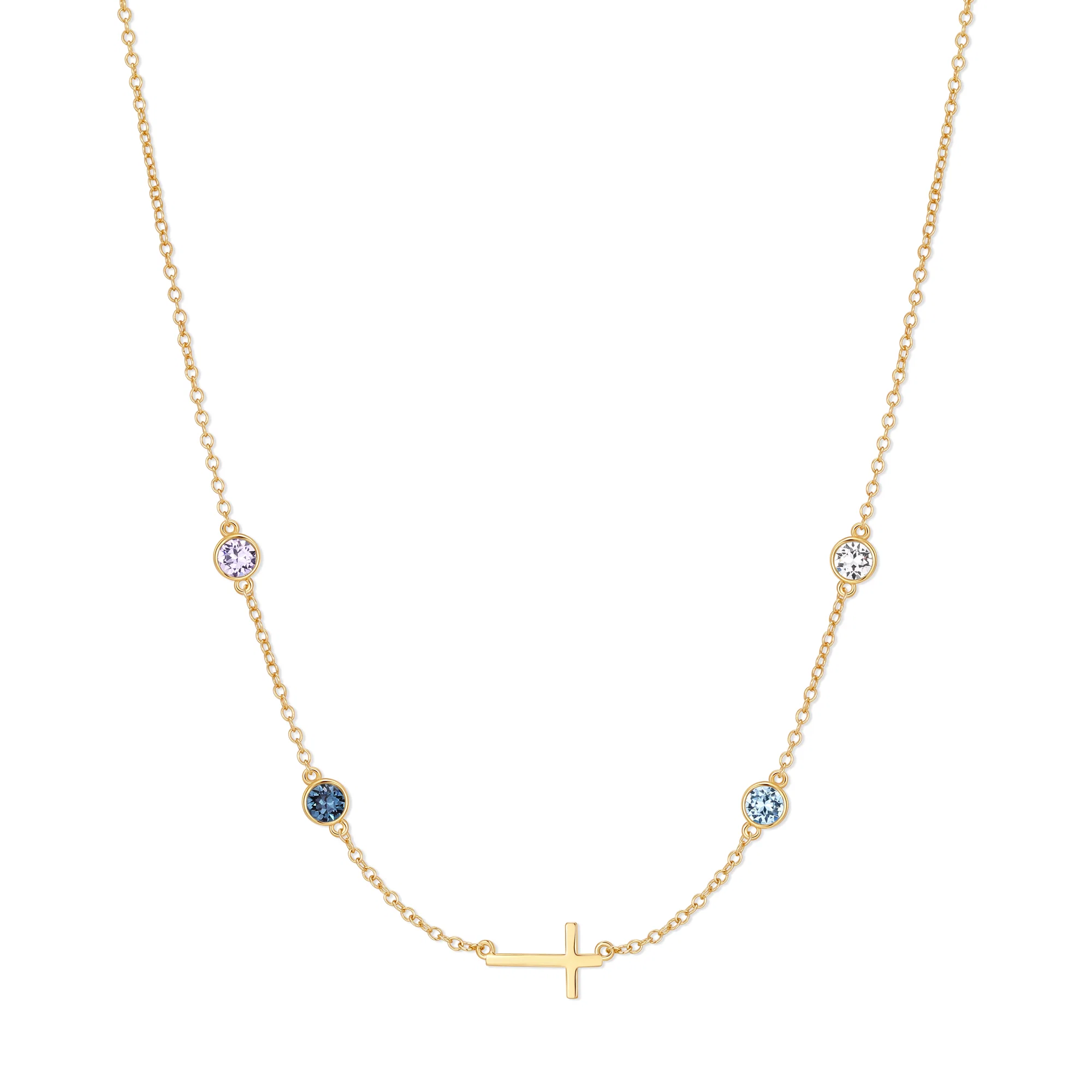 Image of Custom Bezel Set Cross Station Birthstone Necklace