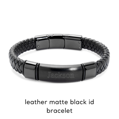 Men's Genuine Leather Matte Black ID Bracelet