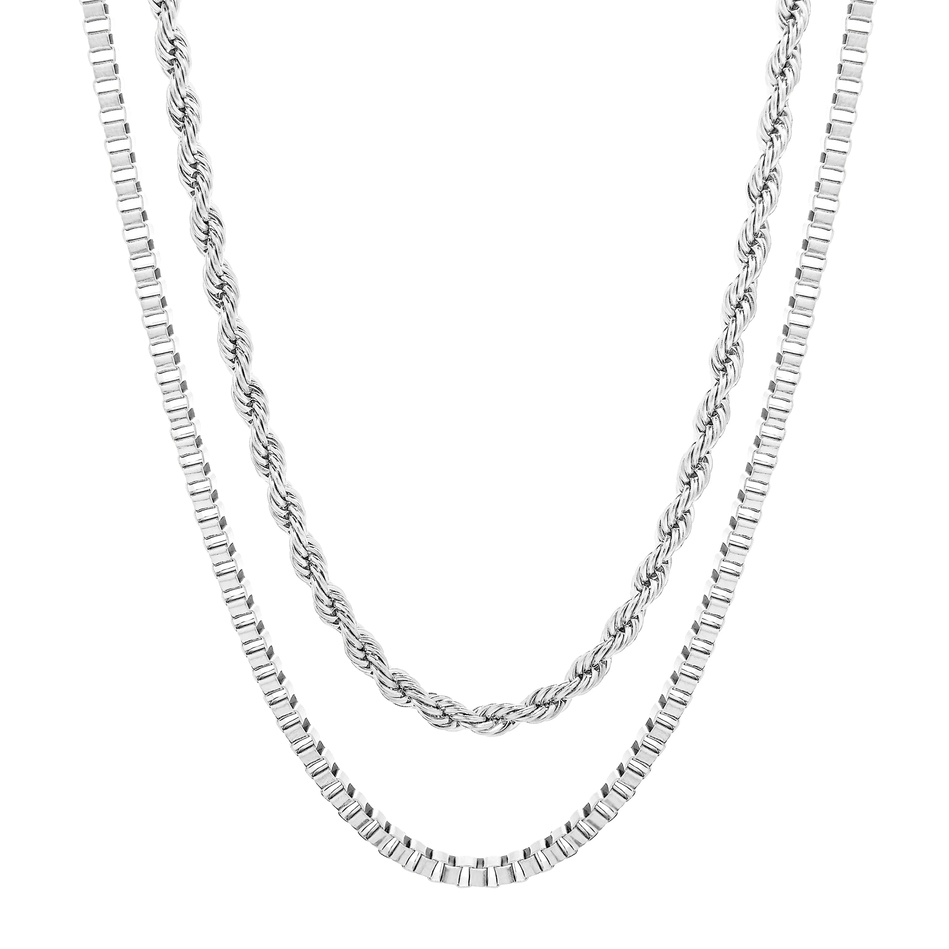 Image of Men's Box and Rope Chain Double Row Necklace