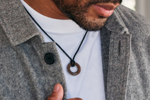 Custom Coordinate Men's Black Cord Circle Pendant