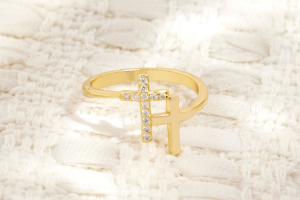 Gold Plated CZ Double Cross Ring