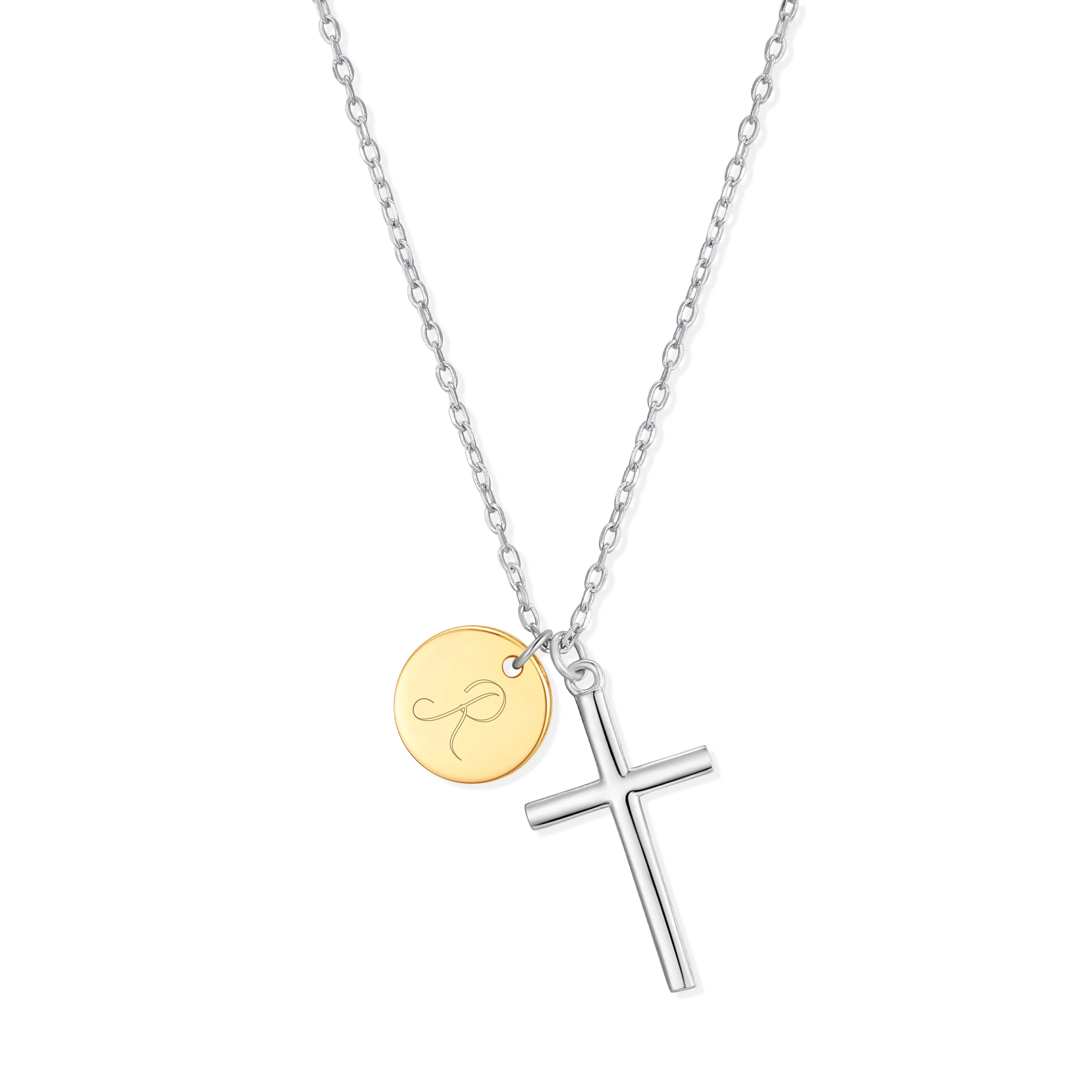 Image of Sterling Silver Engravable Two Tone Cross Necklace