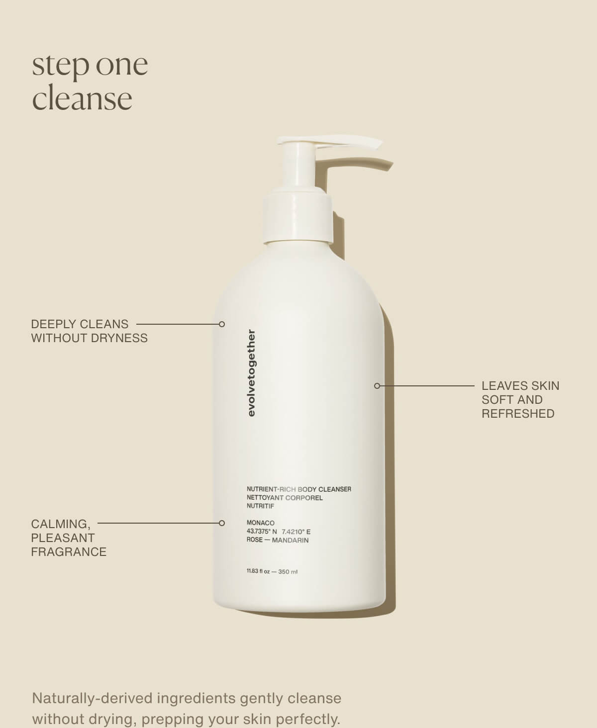 step one cleanse | Deeply cleans without dryness | Leaves skin soft and refreshed | Calming, pleasant fragrance | Naturally-derived ingredients gently cleanse without drying, prepping your skin perfectly.
