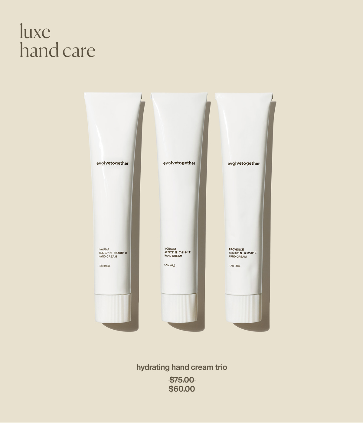 luxe hand care | hydrating hand cream trio | $60.00