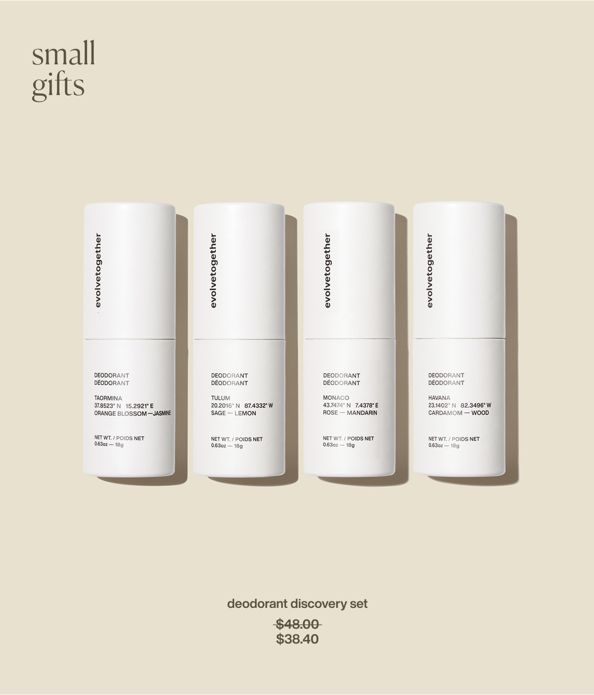 small gifts | deodorant discovery set | $38.40