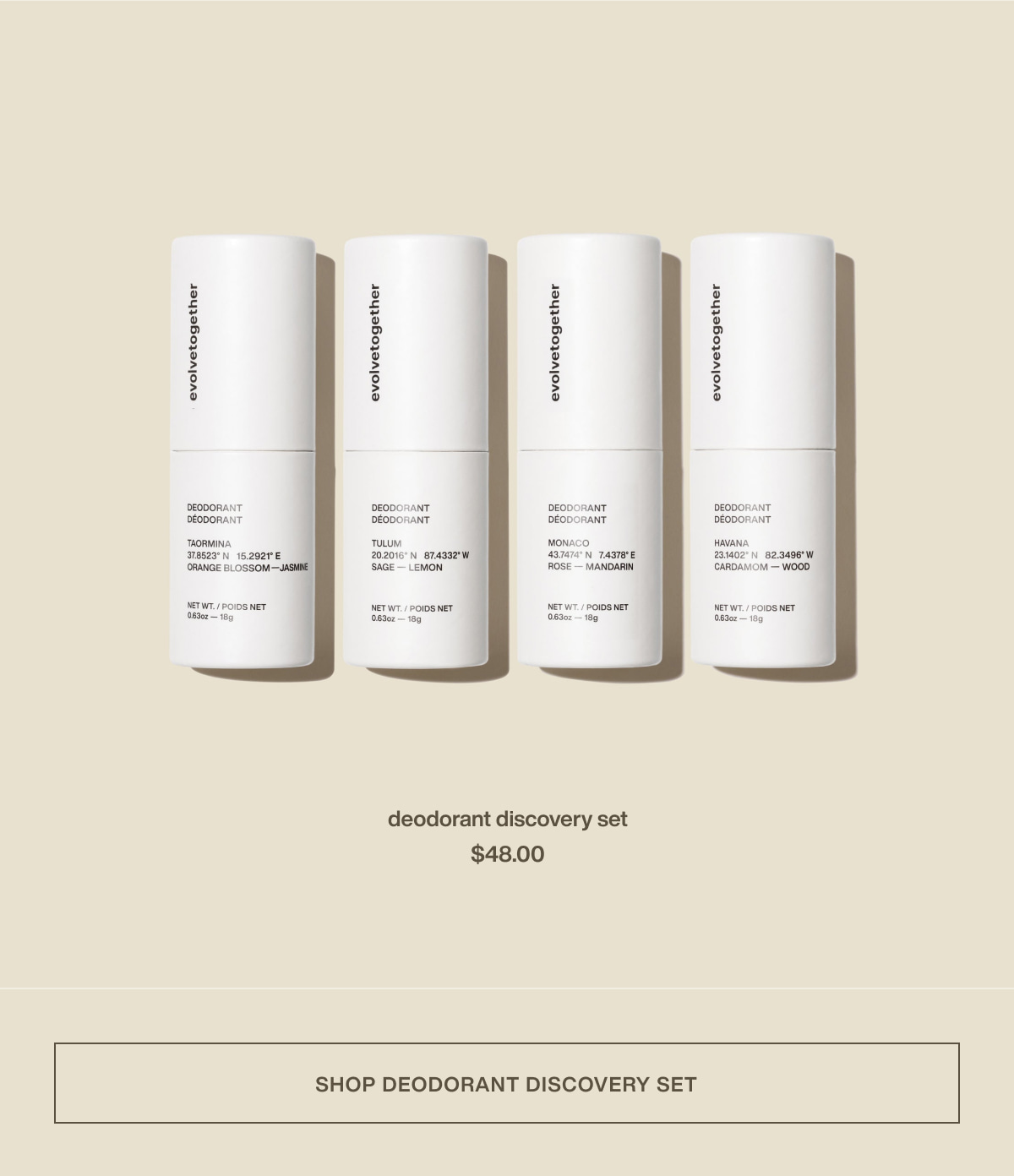 deodorant discovery set | $48.00 | [ shop deodorant discovery set ]