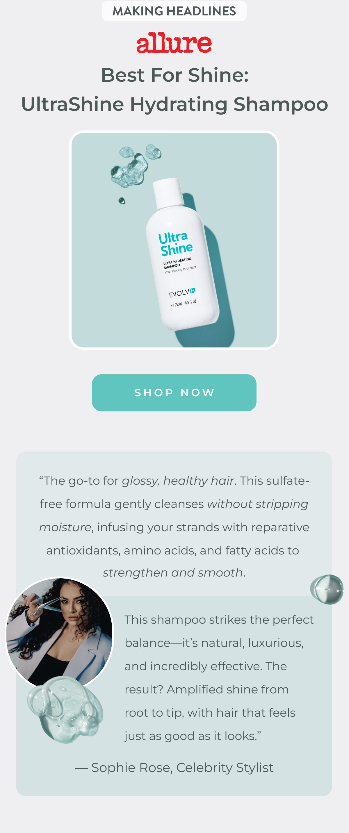 UltraShine Hydrating Shampoo named Best For Shine by Allure.