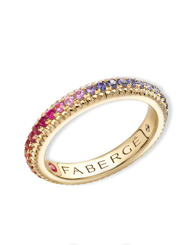 Fluted Rainbow Multicoloured Gemstone Eternity Ring