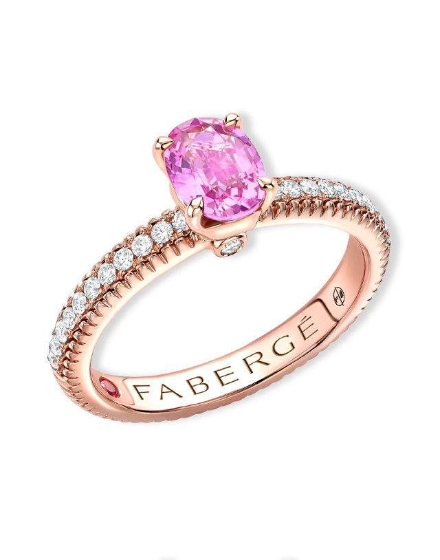 Fluted Pink Sapphire Ring with Diamond Shoulders