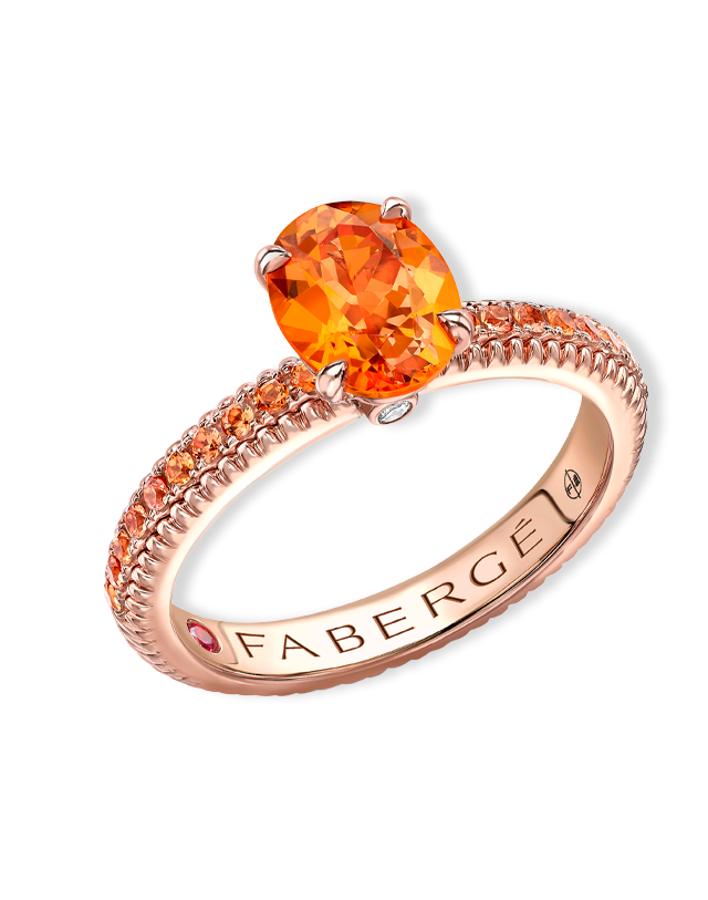 Fluted Yellow Sapphire Ring with Orange Sapphire Shoulders