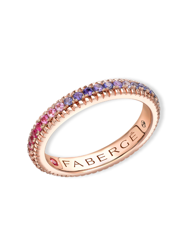Fluted Rainbow Multicoloured Gemstone Eternity Ring