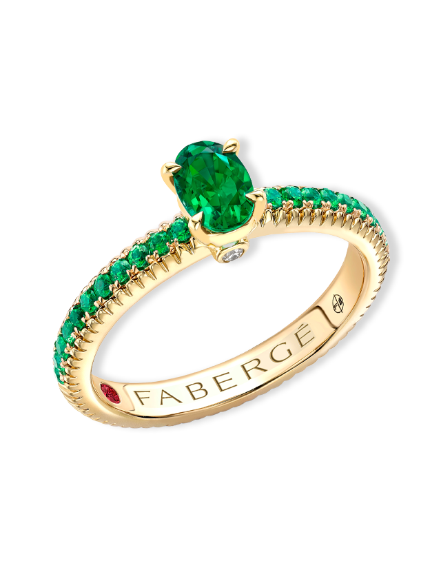 Fluted Emerald Ring with Tsavorite Shoulders