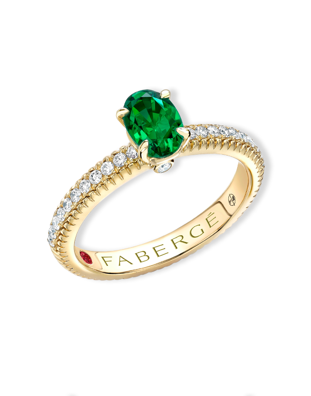 Fluted Emerald Ring with Diamond Shoulders