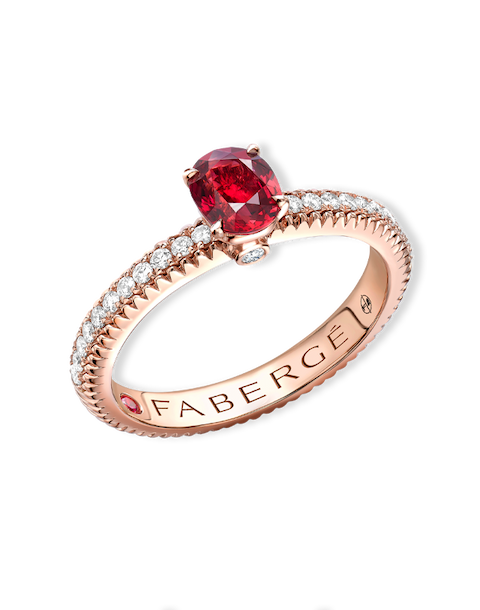 Fluted Ruby Ring with Diamond Shoulders