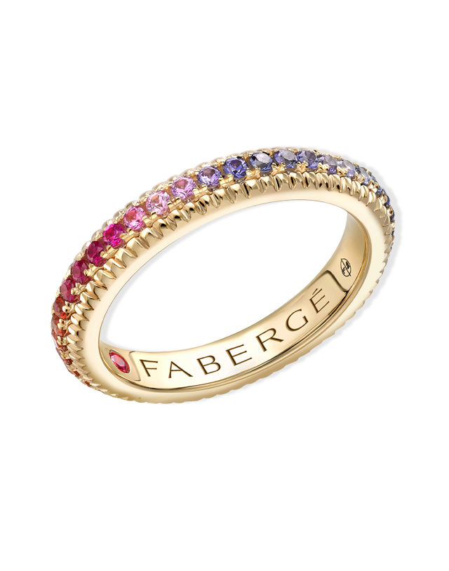 Fluted Rainbow Multicoloured Gemstone Eternity Ring