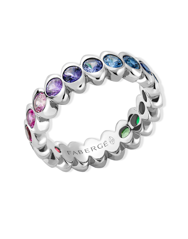 Cosmic Curve Rainbow Multicoloured Gemstone Eternity Ring