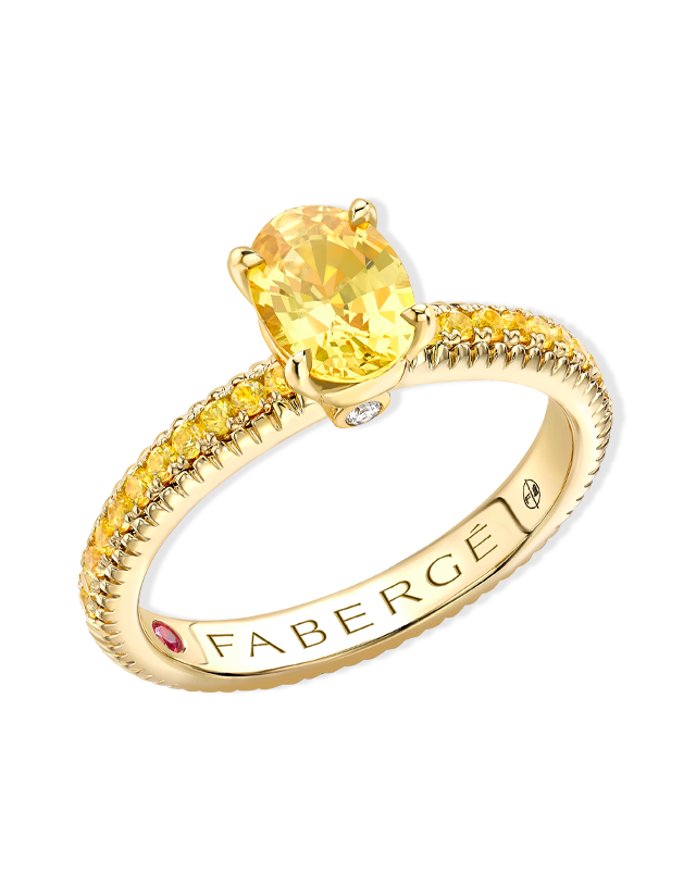 Fluted Yellow Sapphire Ring with Yellow Sapphire Shoulders