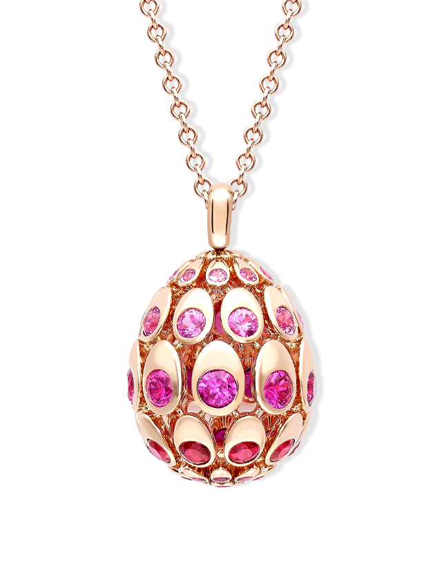 Cosmic Curve Ruby and Pink Sapphire Egg Pendant