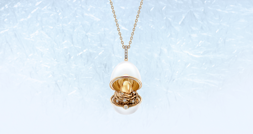 the Fabergé №1 Matt White Enamel Egg Pendant