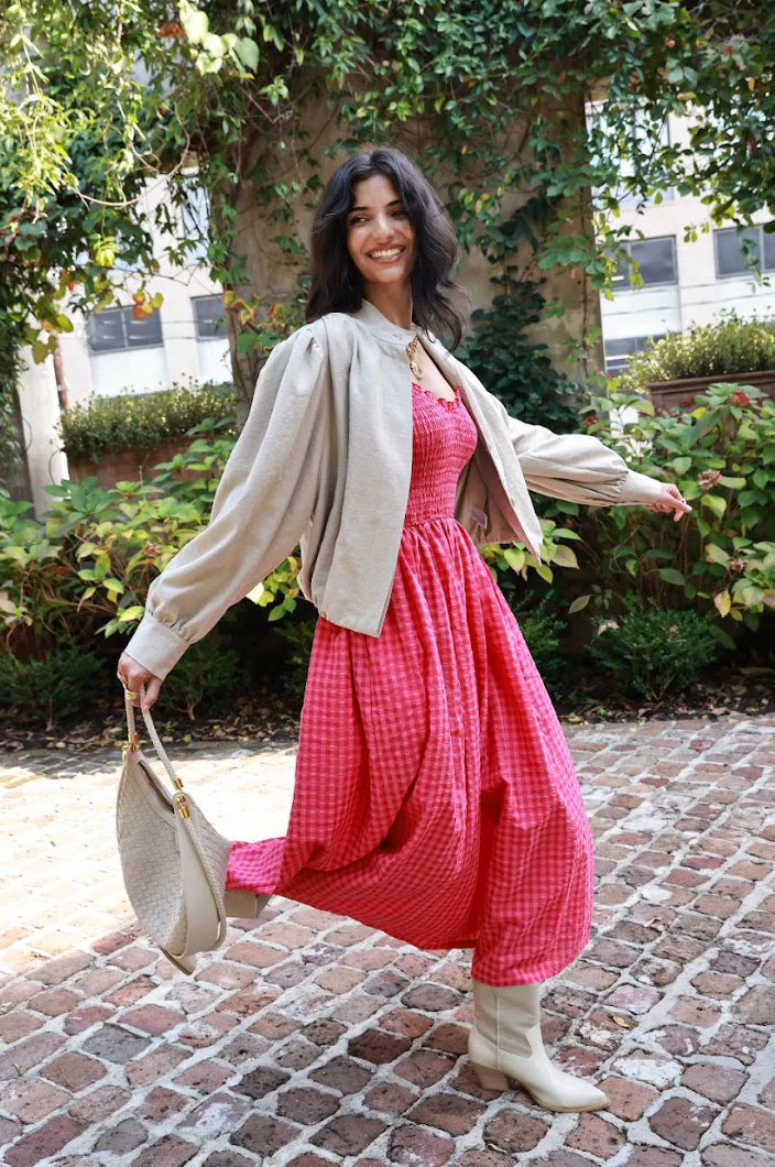 Image of Shay Smocked Plaid Maxi Dress
