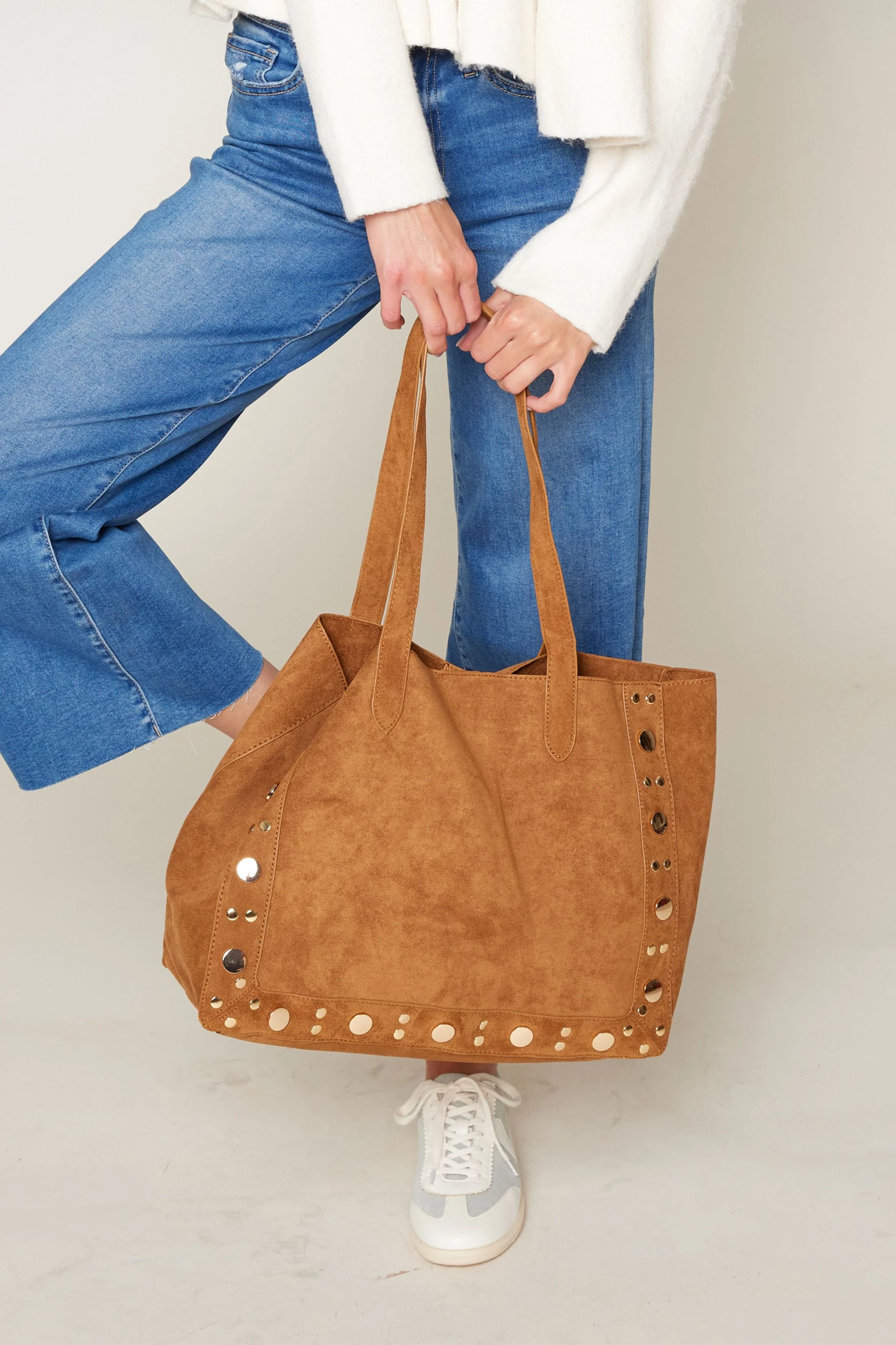 Image of Sonia Large Suede Tote With Studs