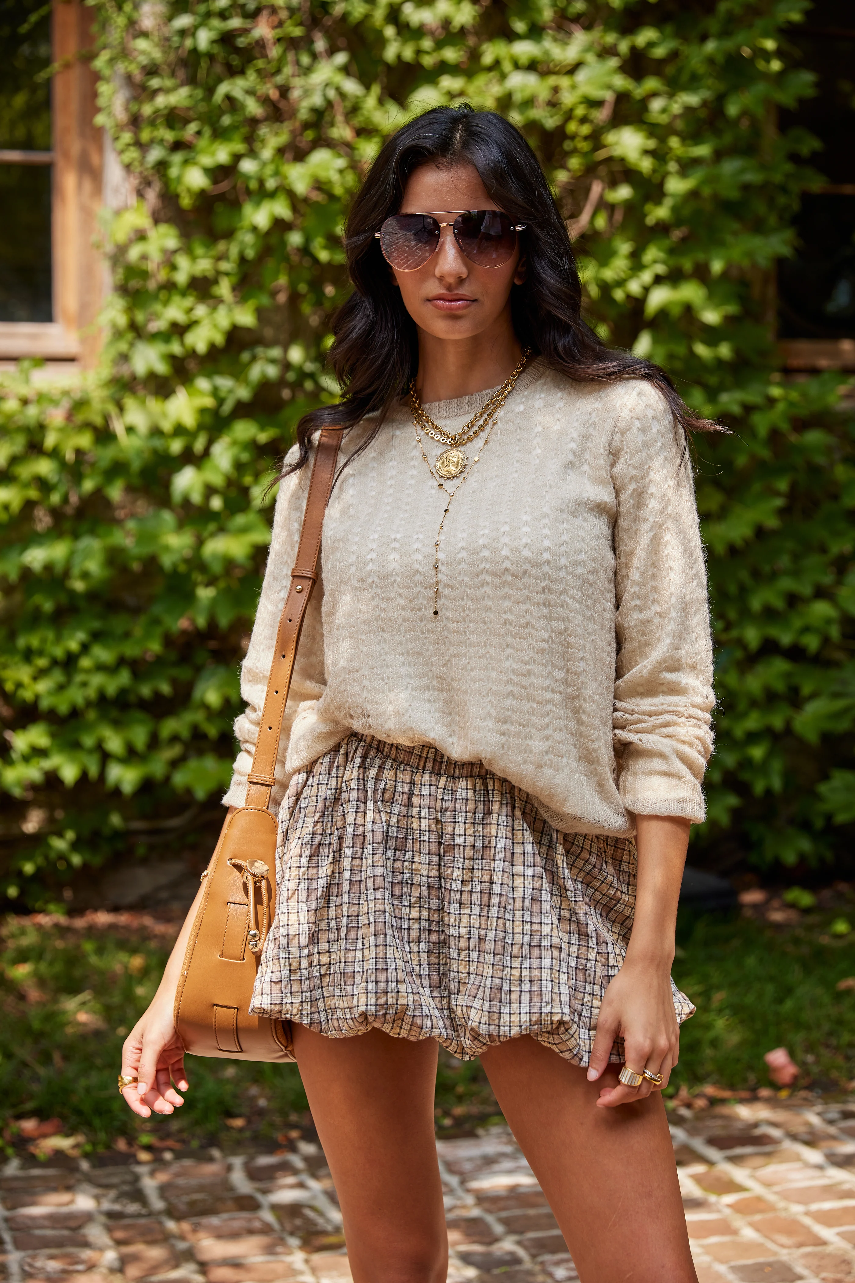 Image of Rylee Check Print Bubble Skirt