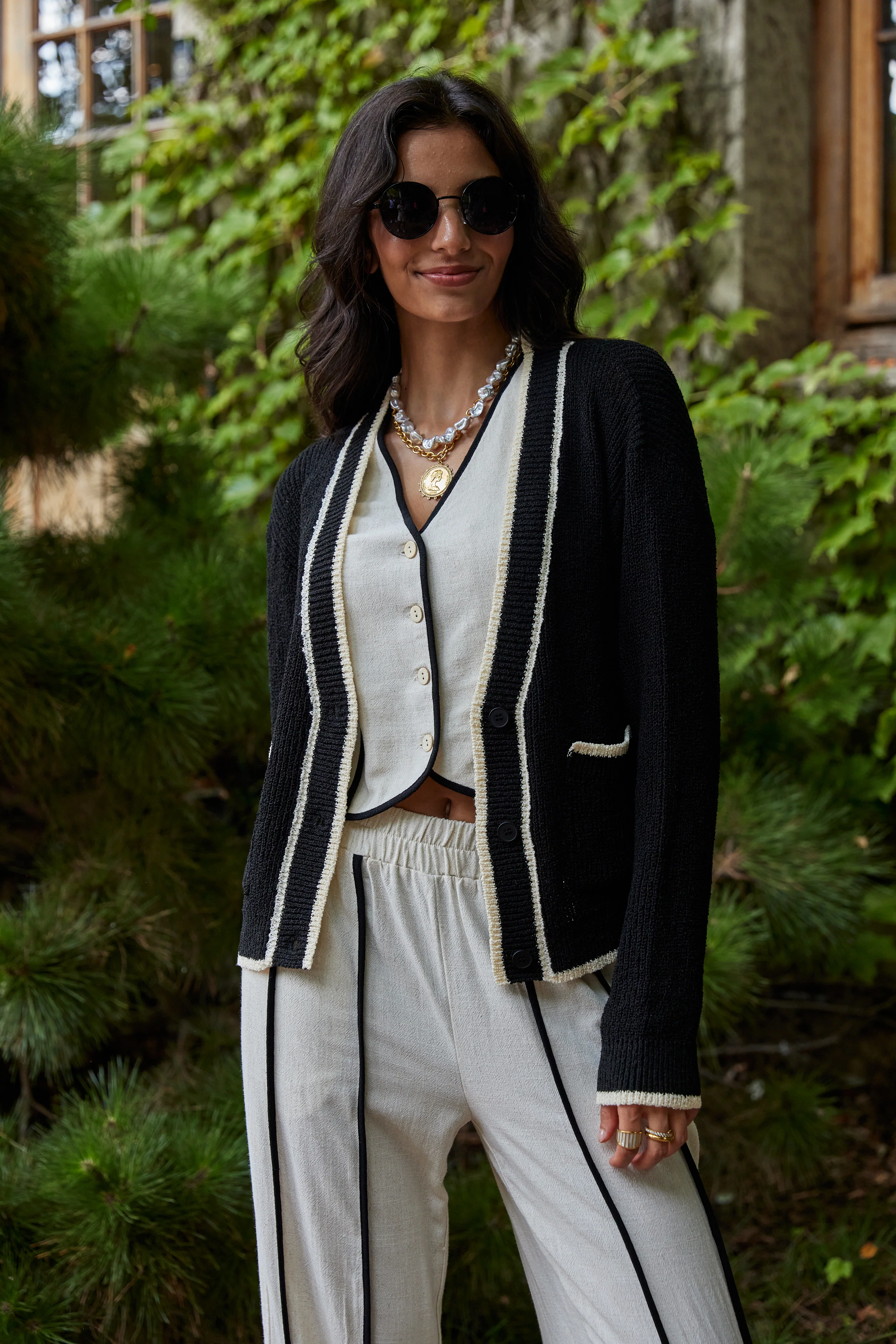 Image of Tara Contrast Button Up Sweater