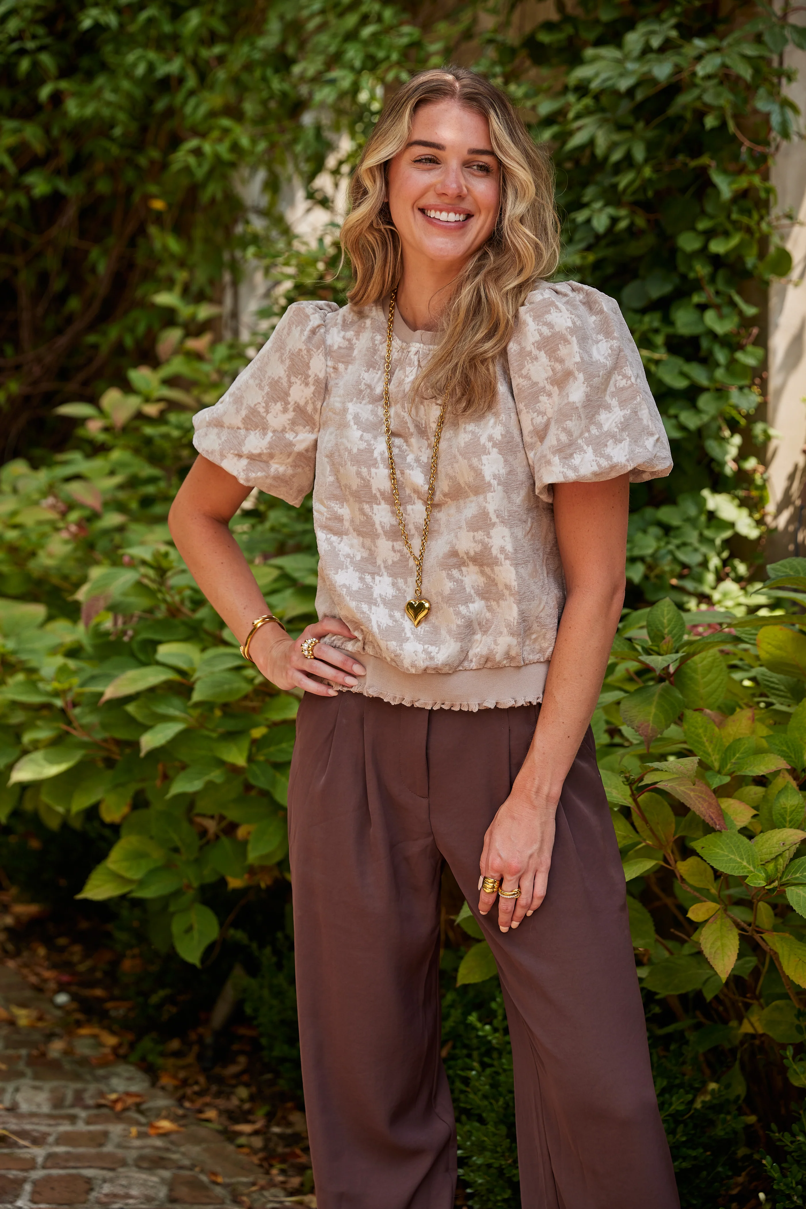 Image of Ashley Houndstooth Stitch Top