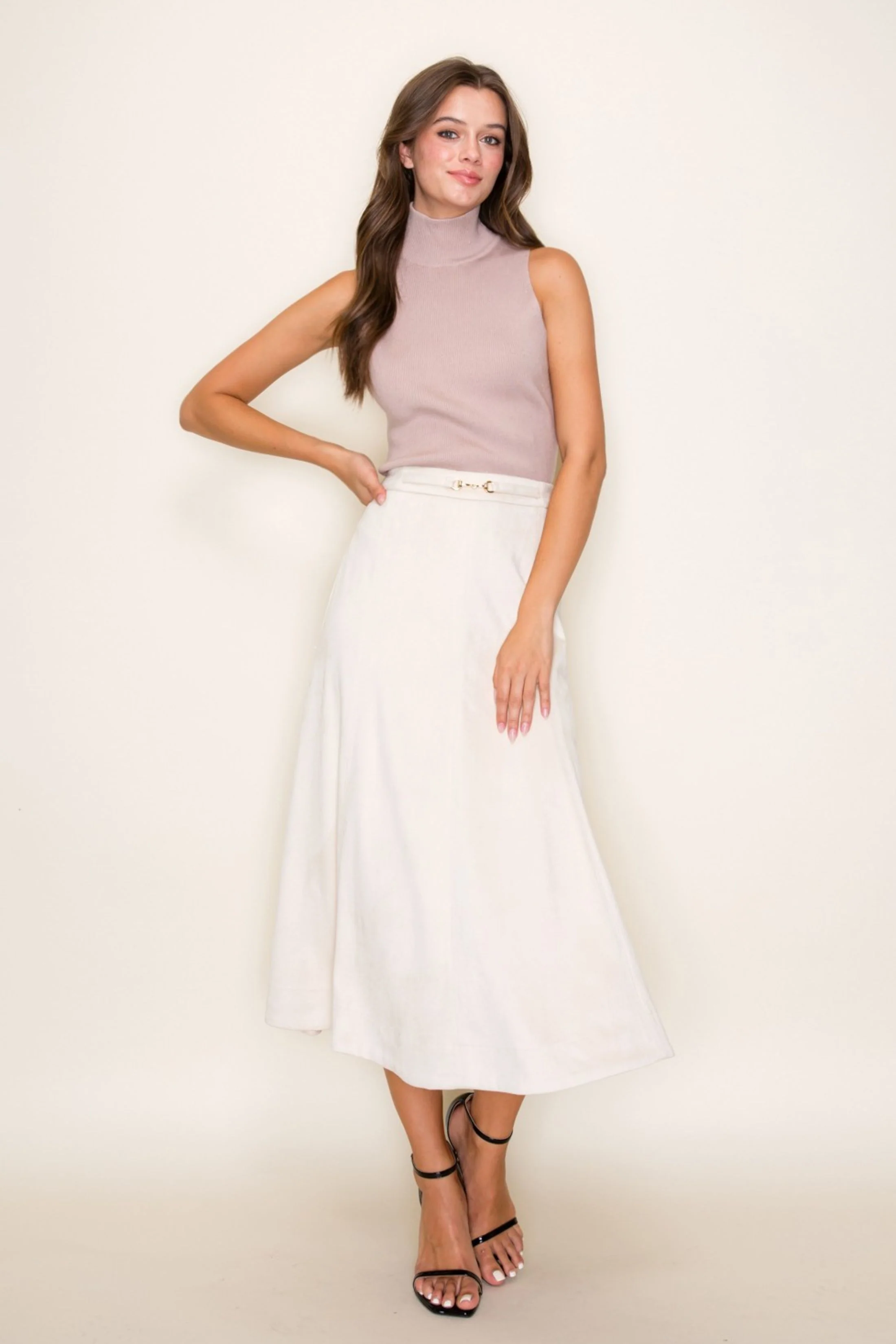 Image of Amara Gold Belted Midi Skirt