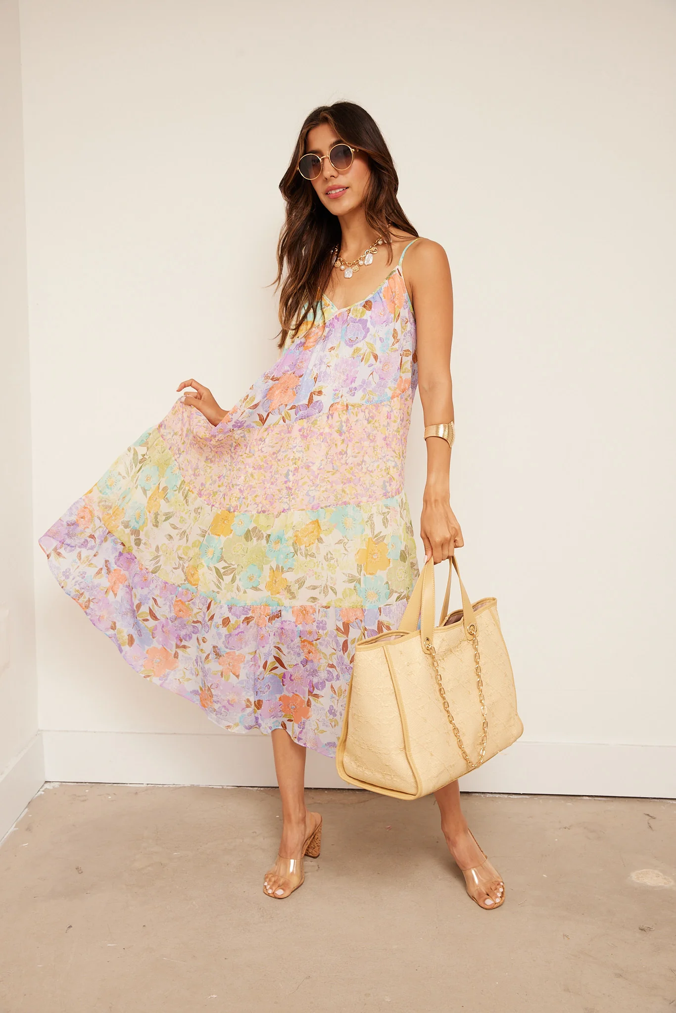 Image of Layne Mixed Print Midi Dress