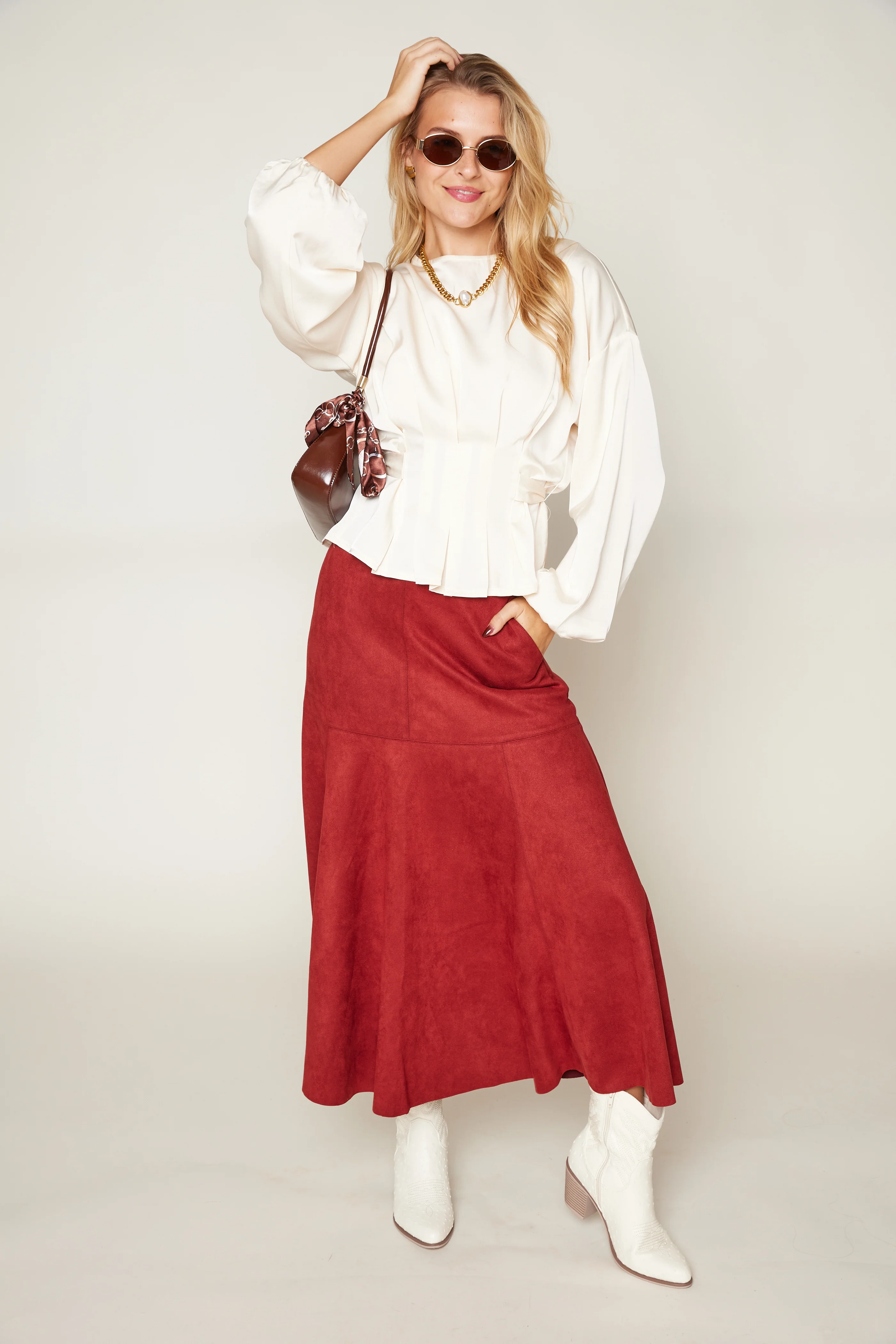 Image of Hall Vegan Suede A Line Midi Skirt
