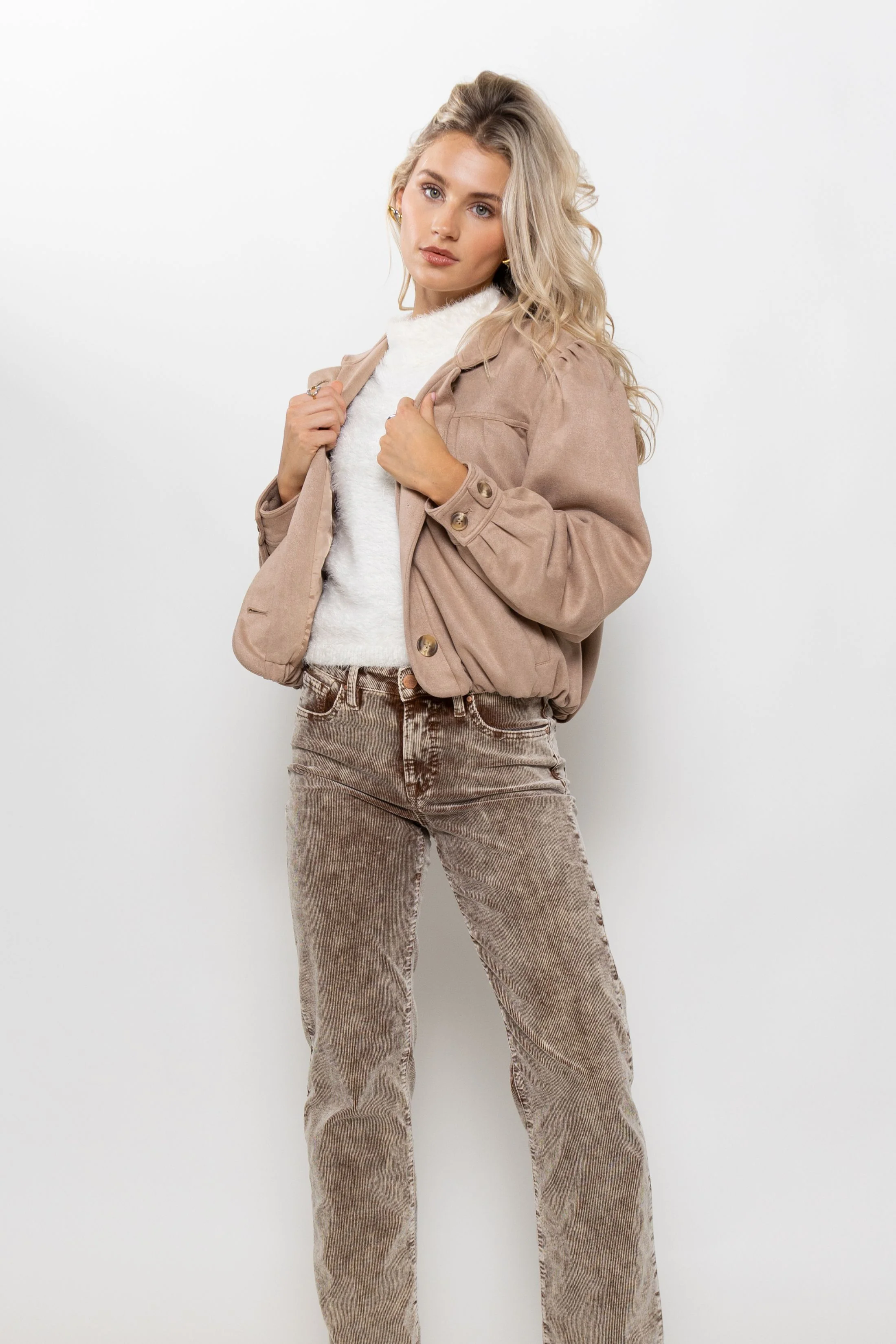 Image of Elle Faux Suede Buttoned Jacket