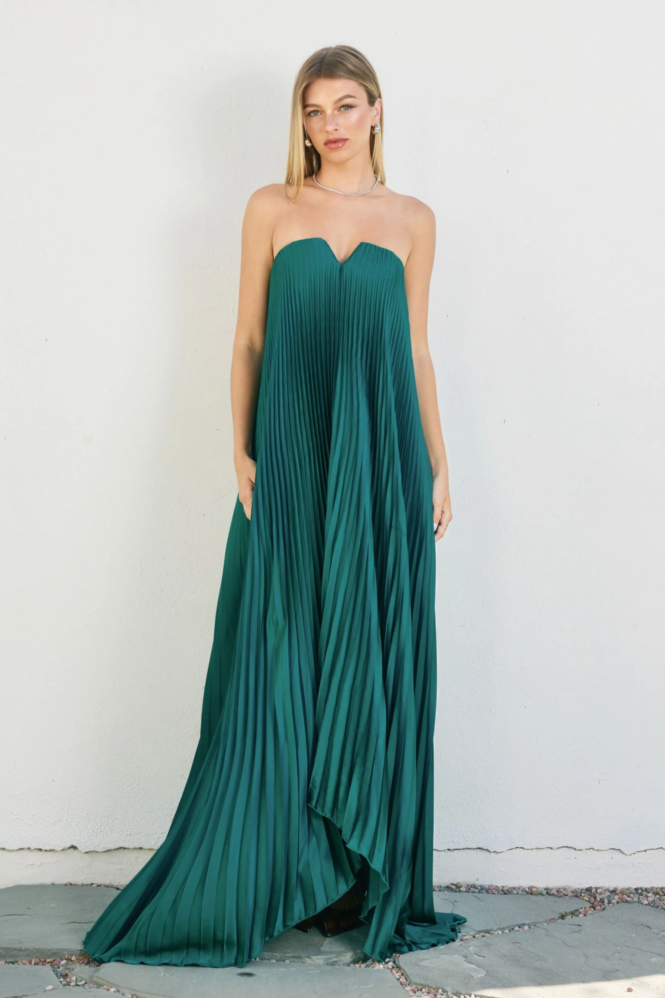 Image of Leela Strapless Pleated Dress
