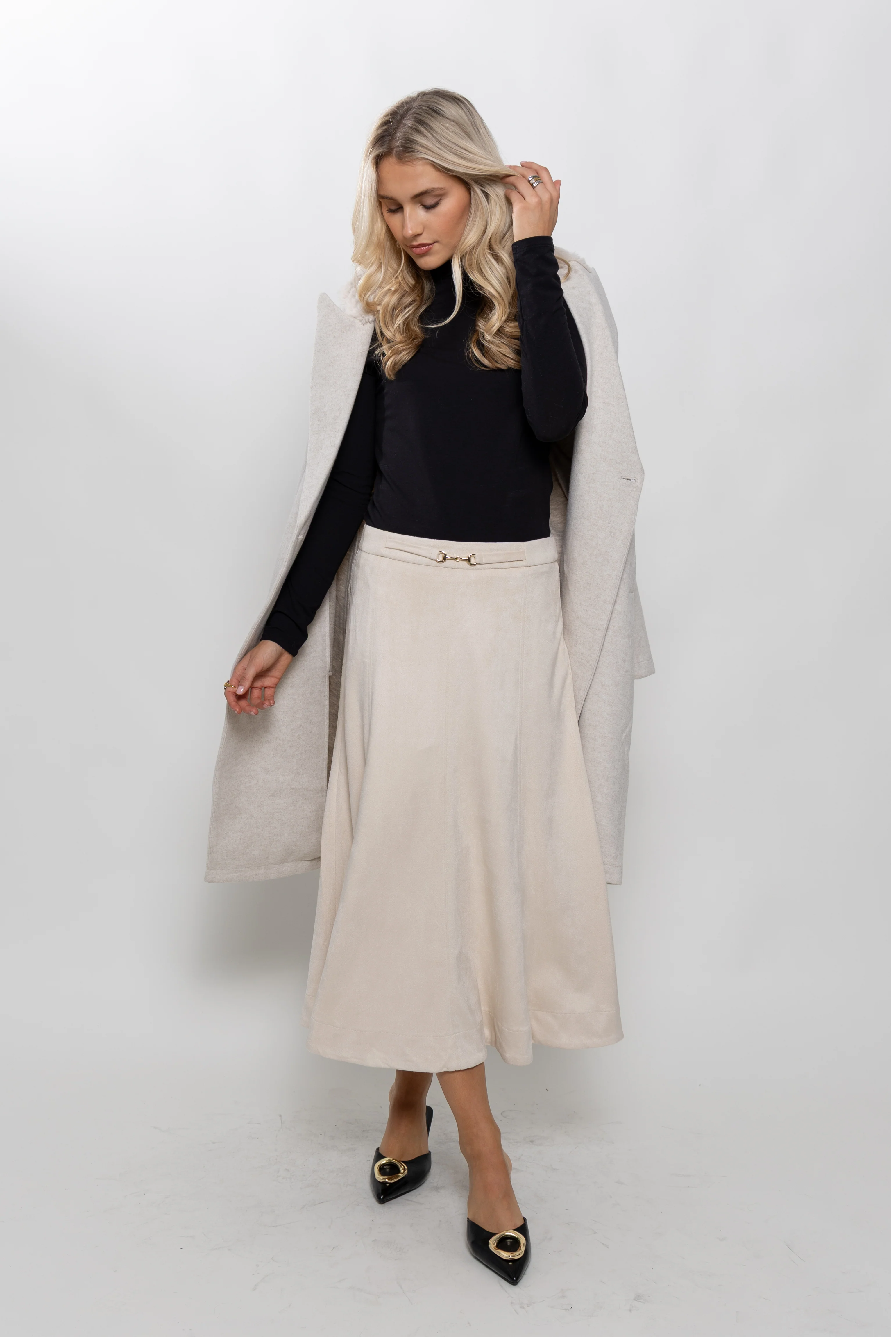 Image of Amara Gold Belted Midi Skirt