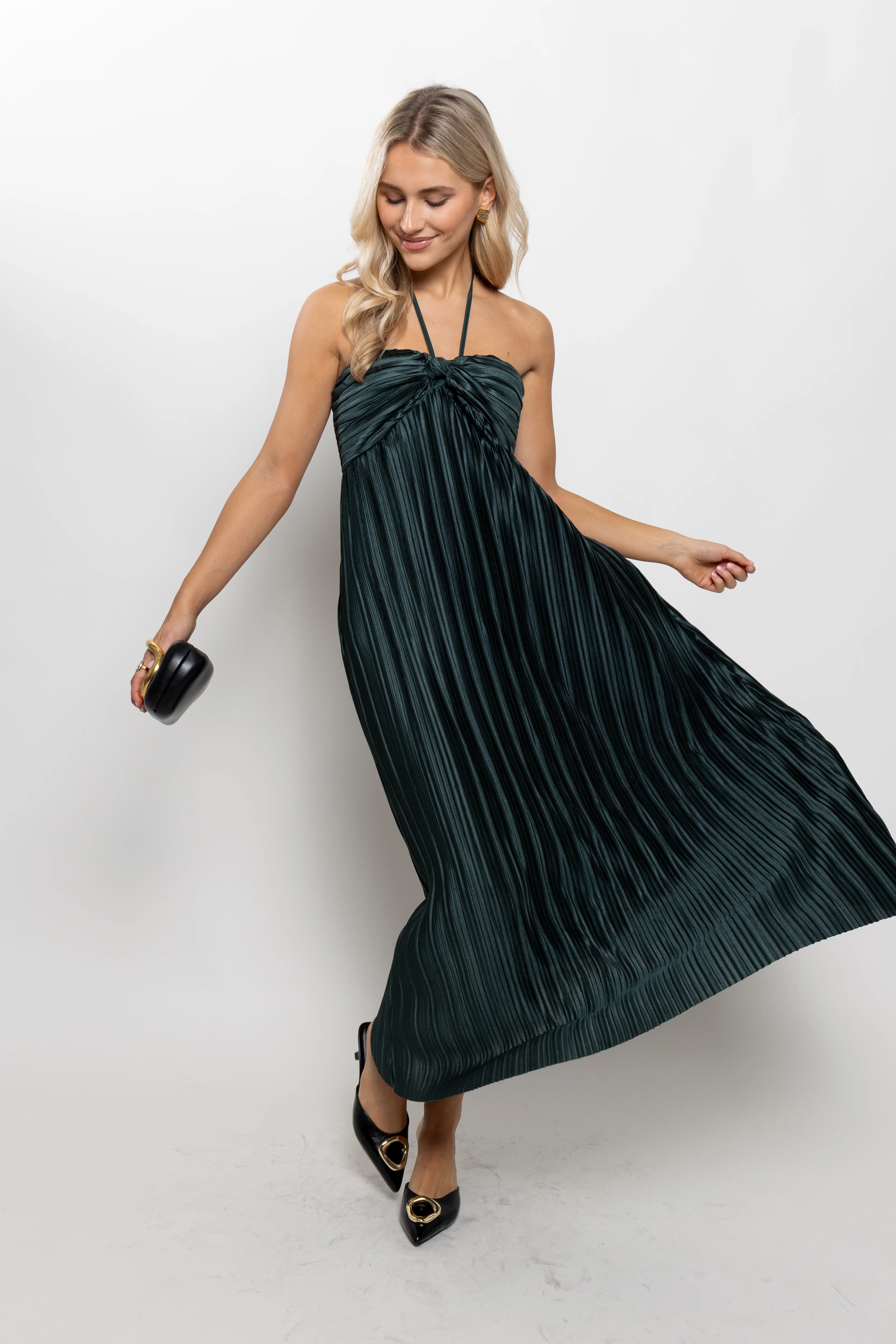 Image of Brooklyn Pleated Halter Neck Maxi Dress