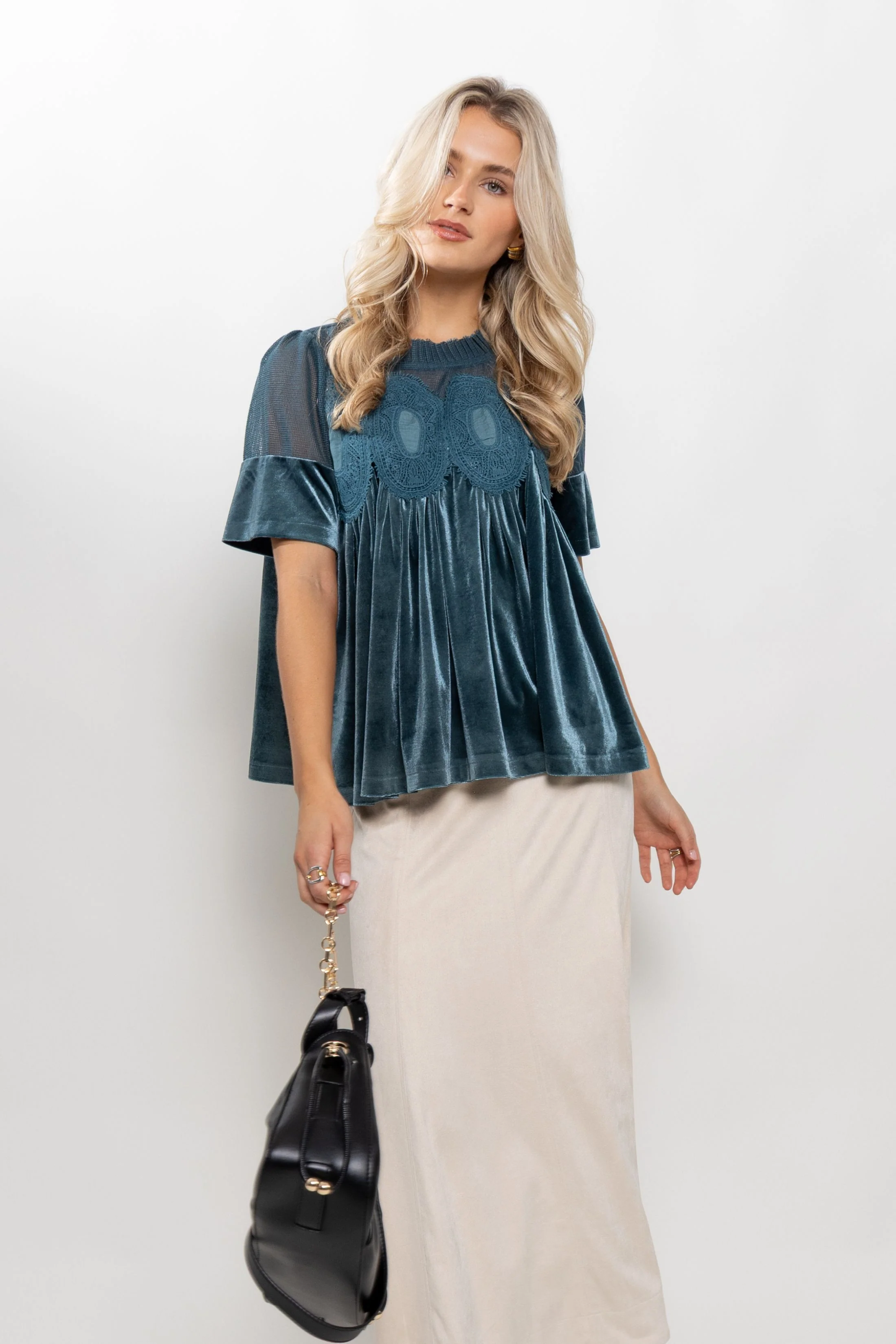 Image of Betsy Lace Detail Babydoll Top